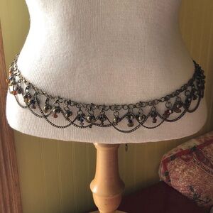 FINAL PRICE Vintage Beaded Swag Chain Belt w/ Bell and Gem Stone Embellishments